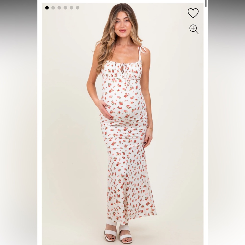 Pinkblush Red Ribbed Floral Shoulder Tie Maternity Maxi Dress